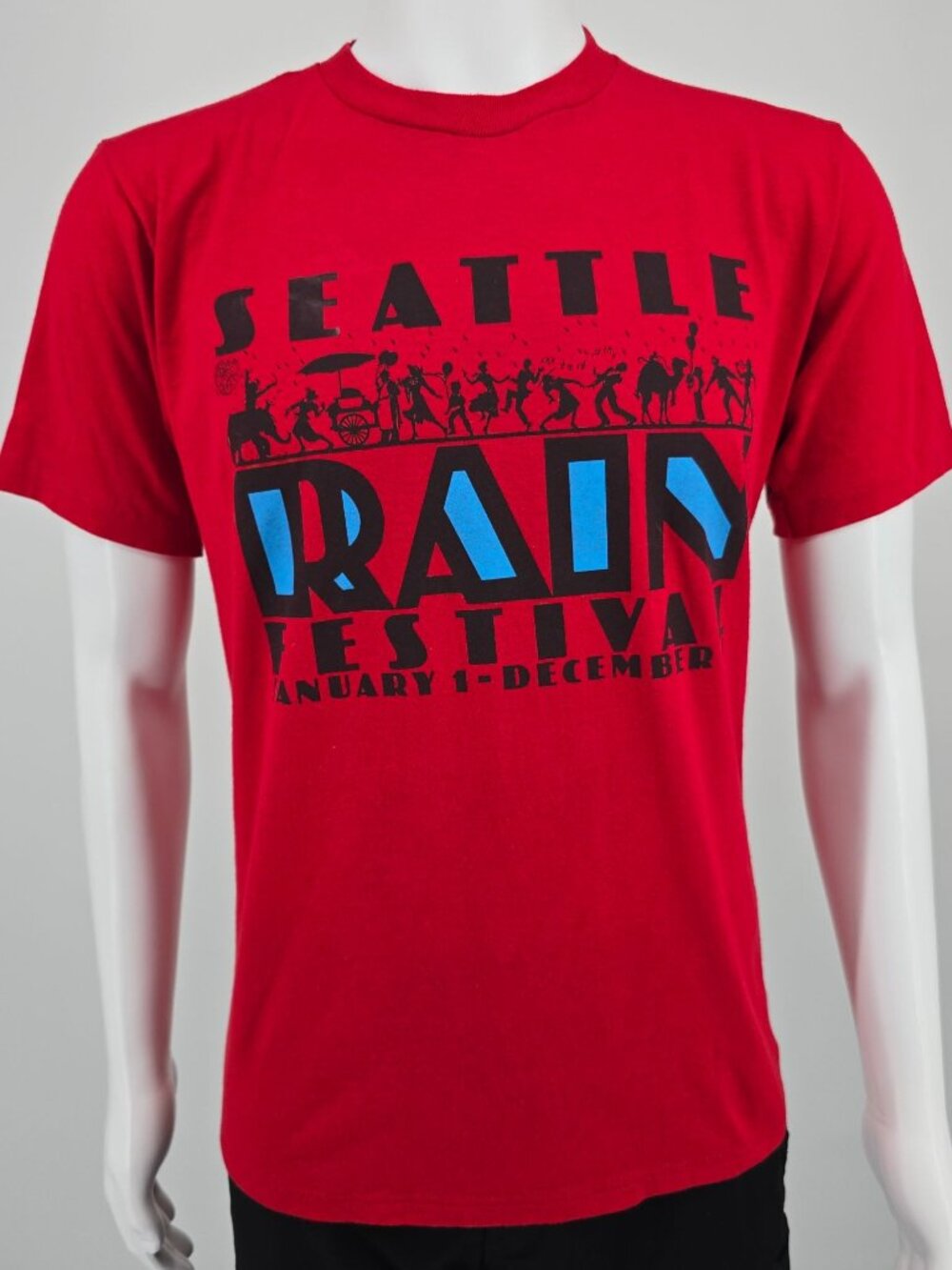 Vintage 1990s Jerzees/Sport Prints Red Seattle Rain Festival T-Shirt (M/L)